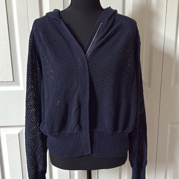 James Perse Open Stitch Zip Up Hooded Sweater - Picture 1 of 14